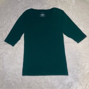 White House Black Market Forme Teal V-Neck Short Sleeve Fitted Top Size Small